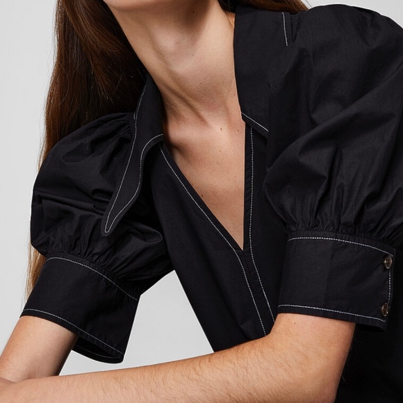 GANNI Black Cotton Poplin V-Neck Dress - ‘NEW’ EU 36 (US 6) - Picture 7 of 8